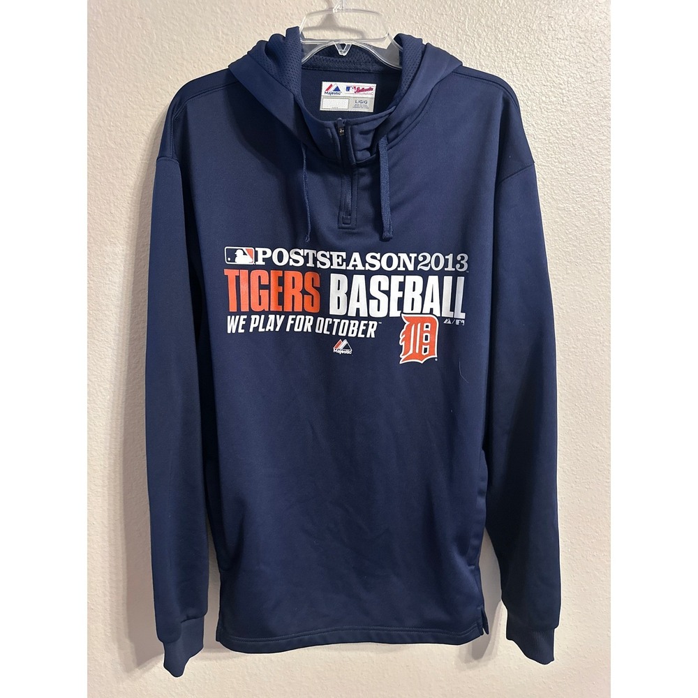 Detroit Tigers Majestic Baseball Postseason 2013 Pullover Hoodie Mens Large